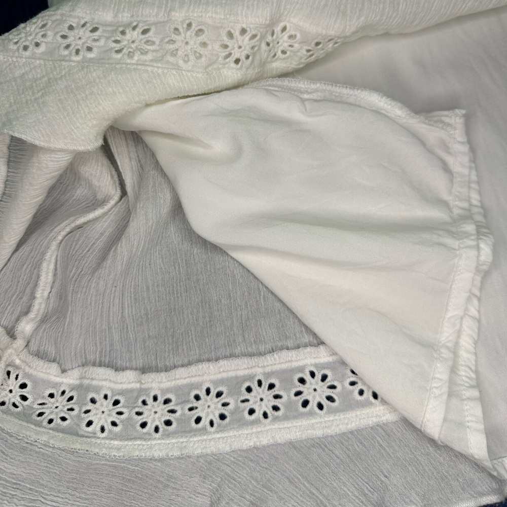 Sanctuary dress cotton eyelet trim pleated white 3/4 sleeves - Picture 7 of 16